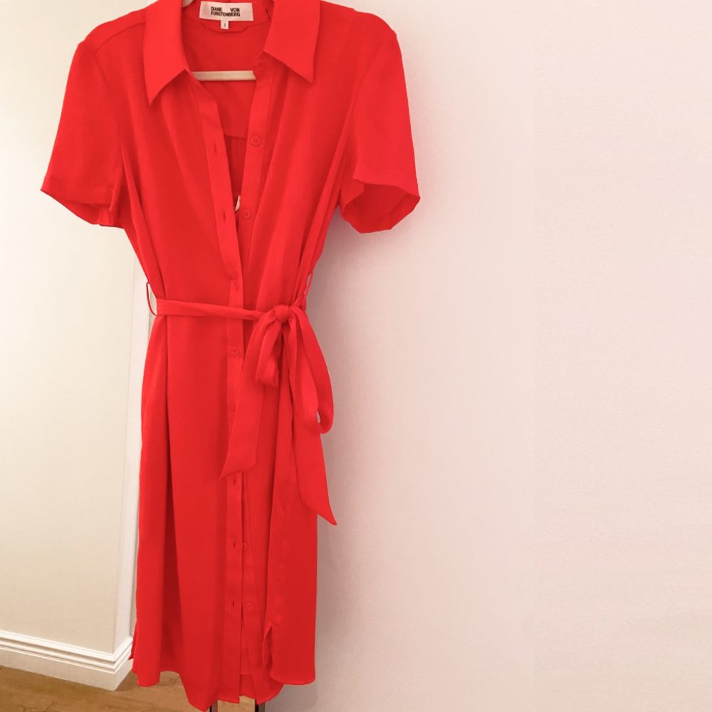 DVF Button Up Midi Summer Dress - Orange/Coral - 2-Pieces - Size 2/XS/S